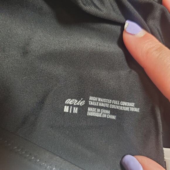 Aerie Black High Waisted Full Coverage Bikini Bottom NWT Women's Medium Swimwear - Picture 7 of 12